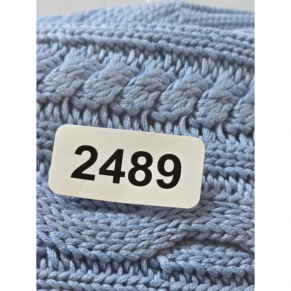 Brooks Brothers Sweater Womens Large Blue Cable Knit 100% Mercerized Cotton Sz L